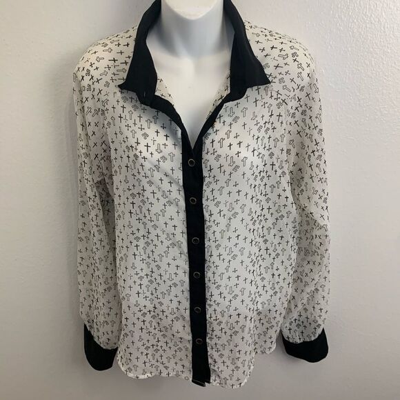 MARISOL Womens Size M Sheer Button Front Blouse - Picture 1 of 7
